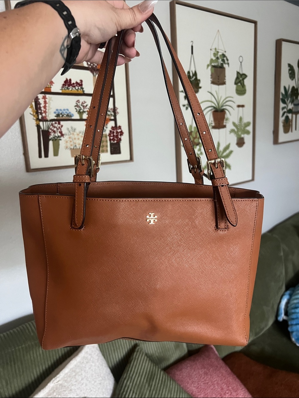 Preowned Tory Burch Cognac Saffiano Leather Shoulder Tote